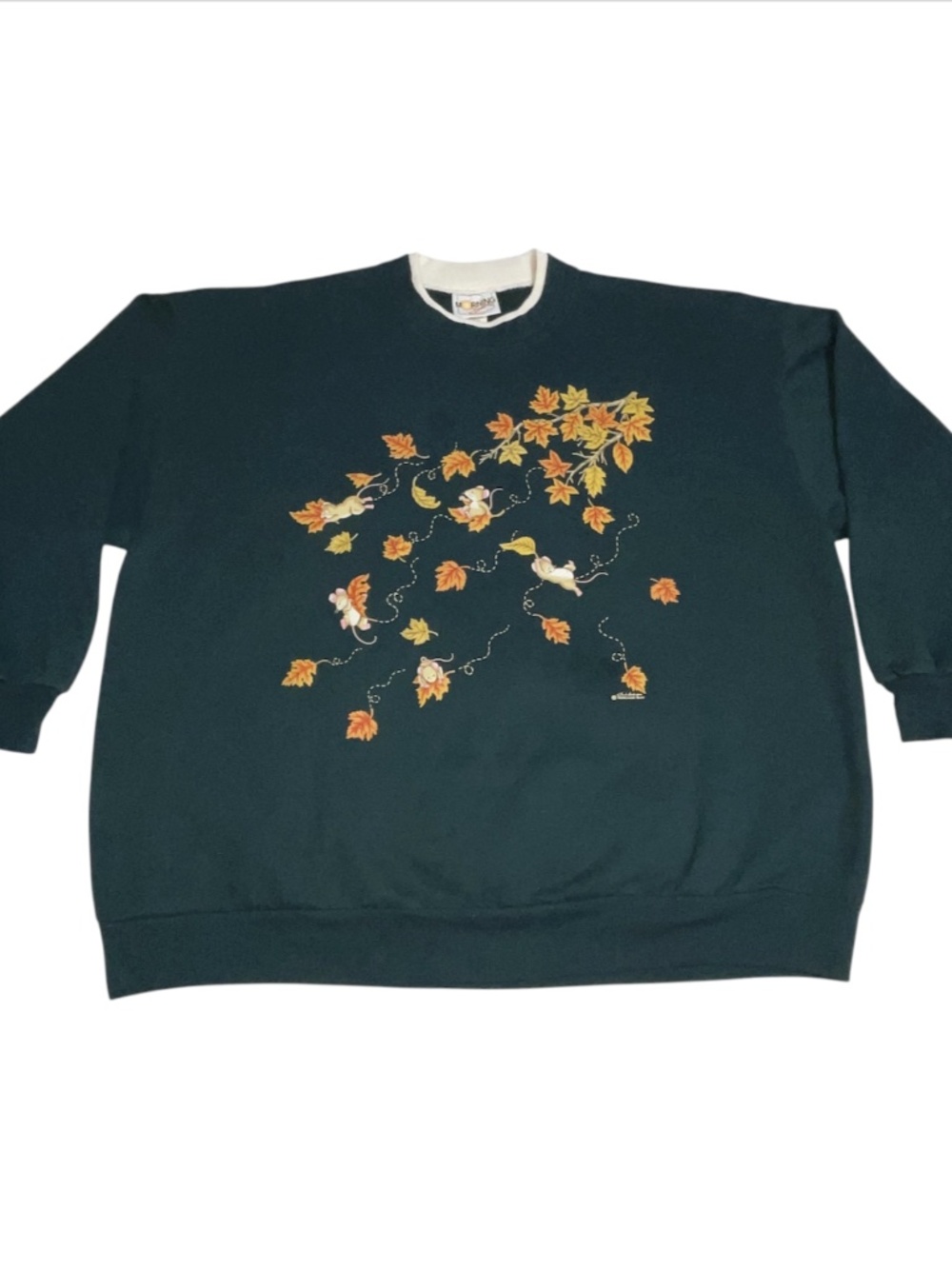 Vtg Morning Sun Sweatshirt 3XL Mice Leaves AOP Graphic Green Cottage 90s Grandma